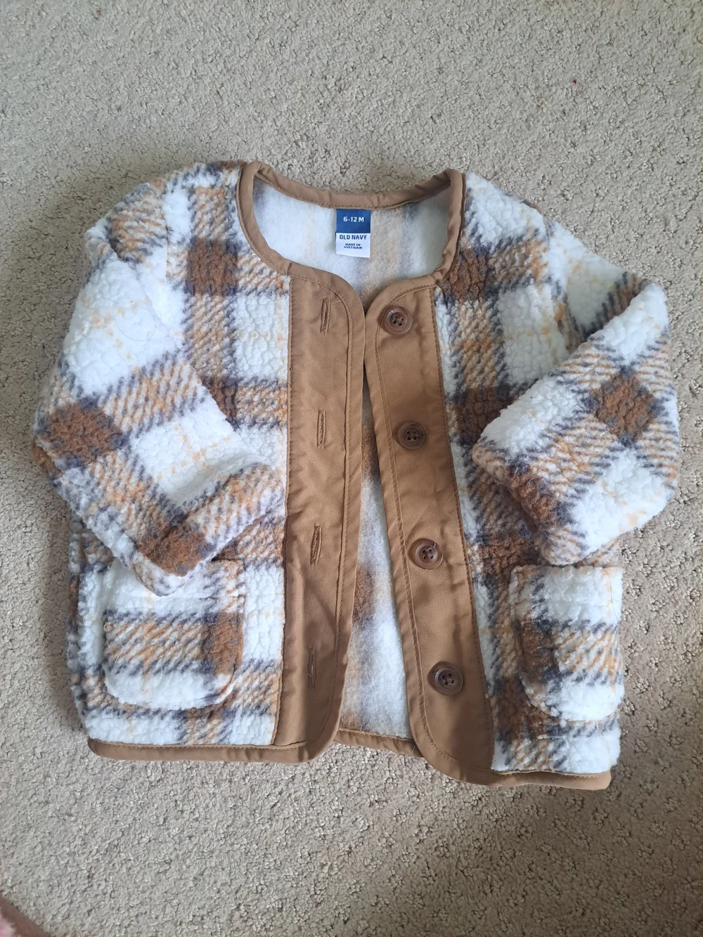Old Navy Plush Plaid Baby Jacket - White & Brown